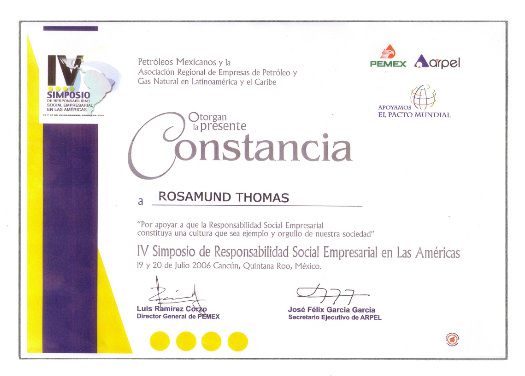 Dr Rosamund Thomas Certificate Petroleos Mexicanos